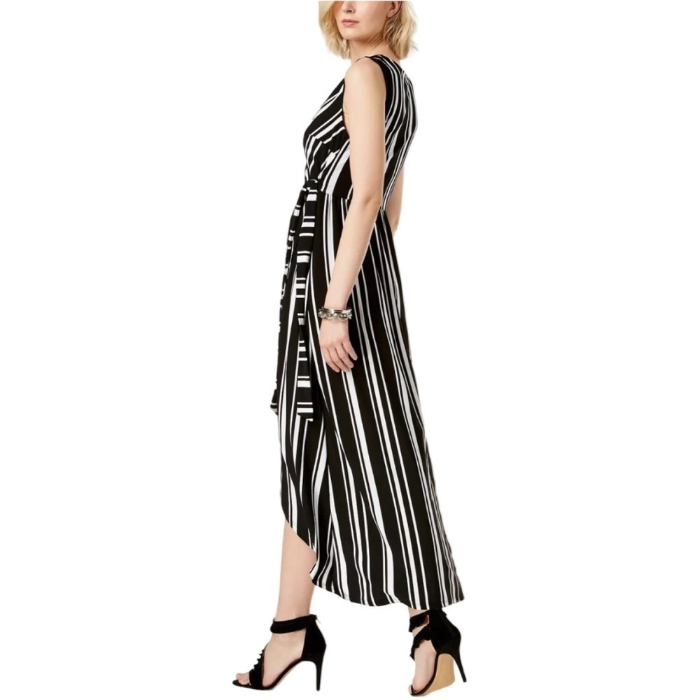 INC International Concepts Black/White Striped Faux-Wrap Maxi Dress Size Large - Picture 3 of 15